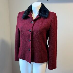 Karen Scott Maroon Coat with Faux Fur Collar